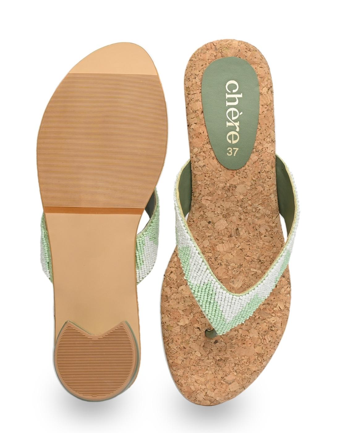 Green Embellished Strap Sandals