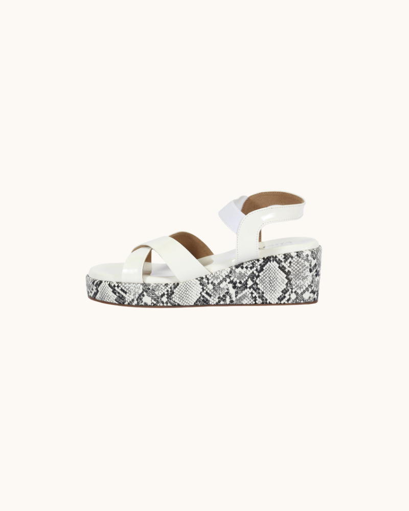 Casual White Multistrap Snakeprint Wedges