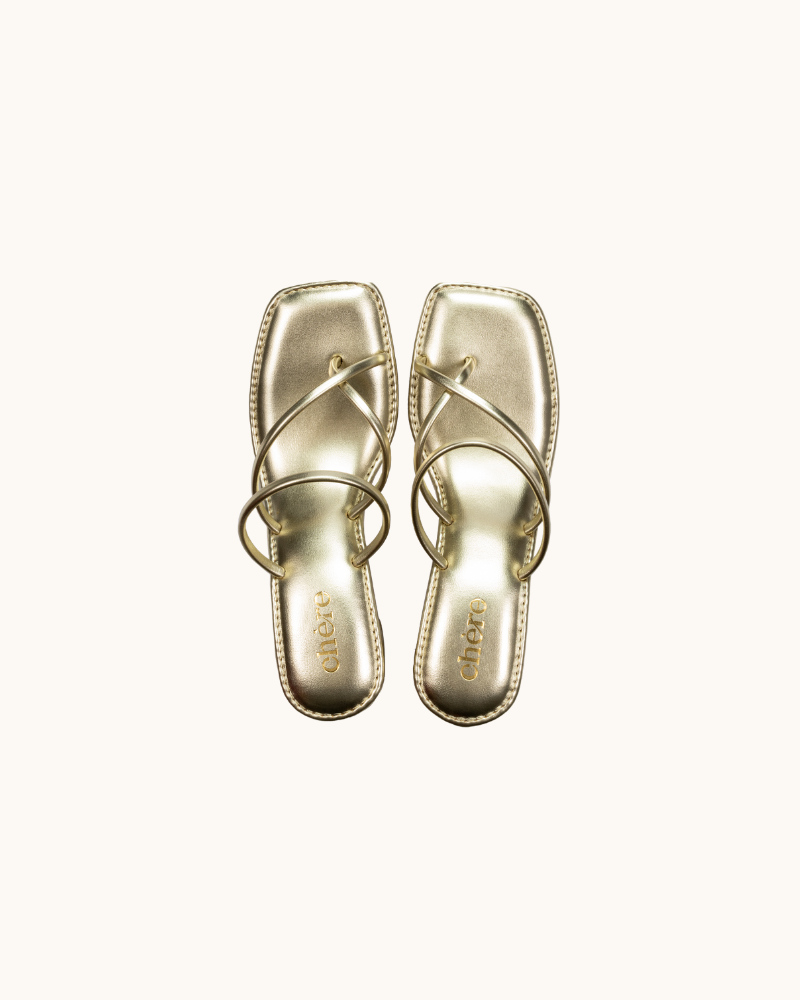 Gold Chic Metallic Strap Block Heels