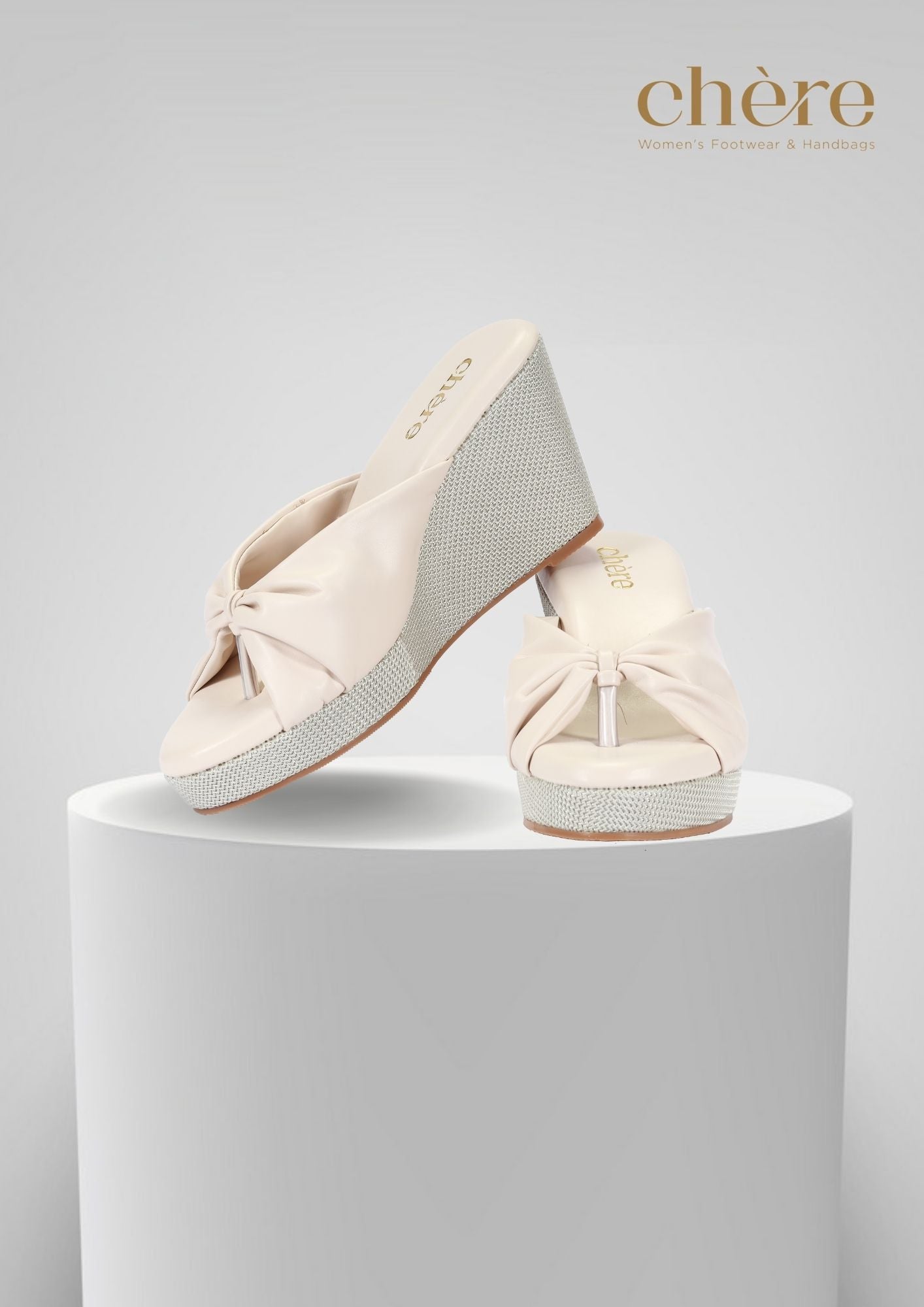 Beige Knot Strap Casual Wedges for women