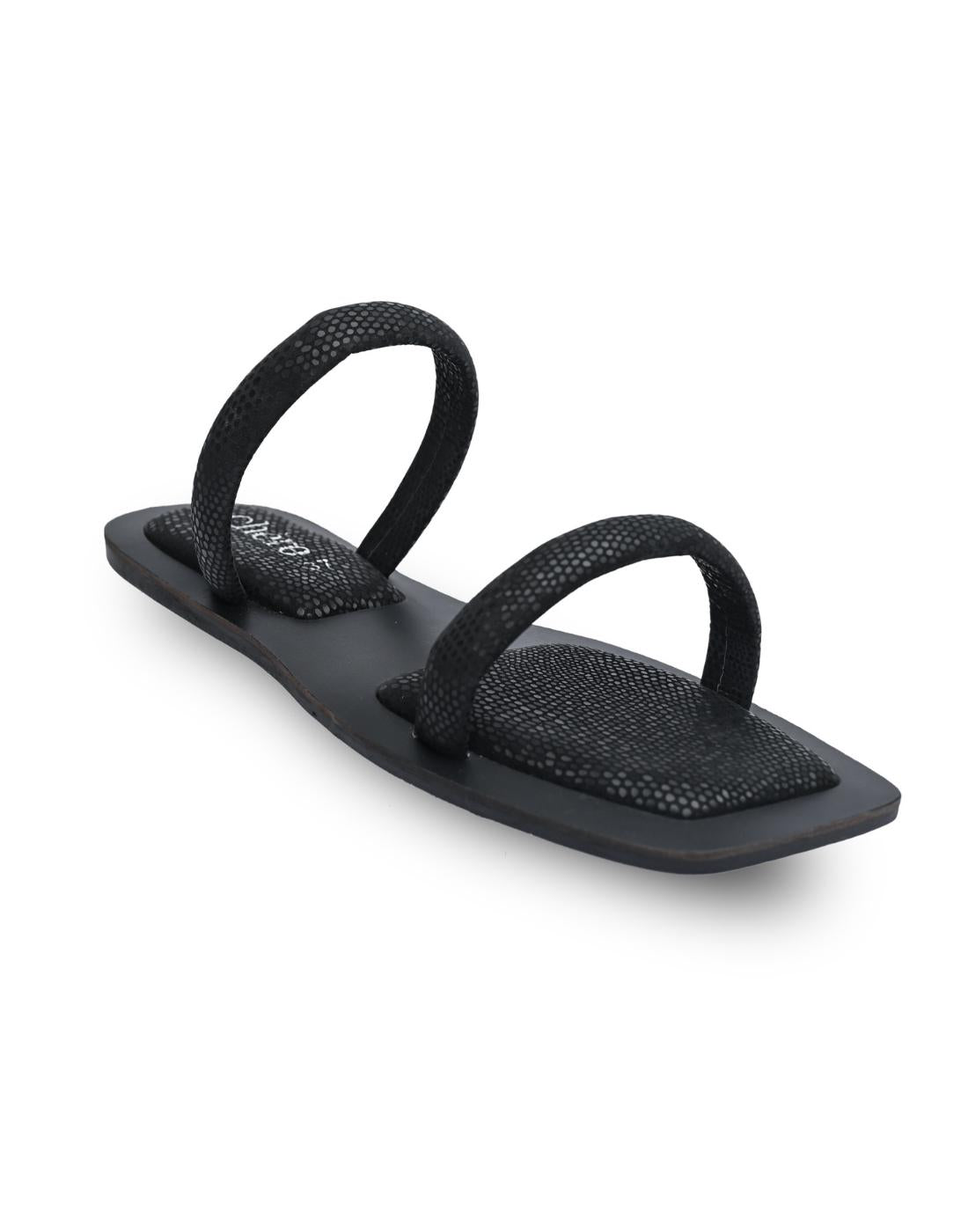 Black Double Strap Flats for ladies