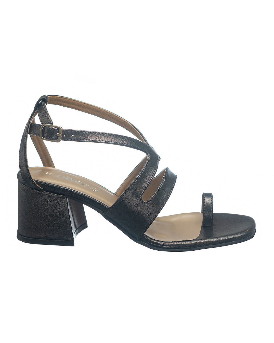 Black Strappy Toe-Ring Block Heels for ladies