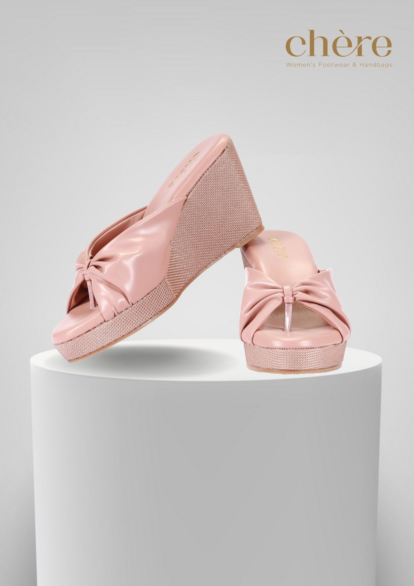 Peach Classic Knot Strap Casual Wedges
