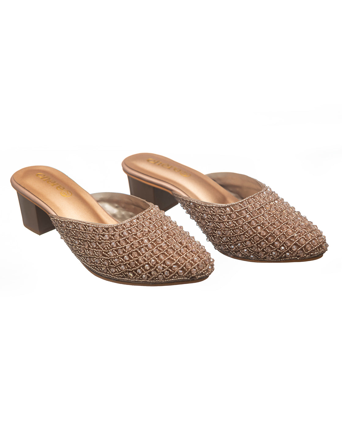 Metallic Brown Embellished Mule Heels