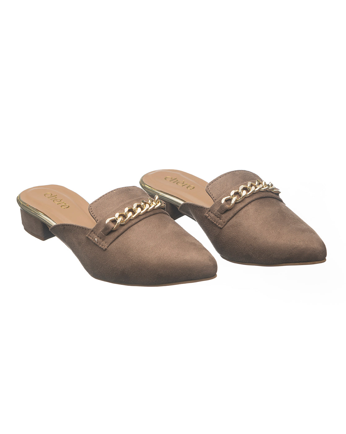 Coffee Brown Golden Chained Mules