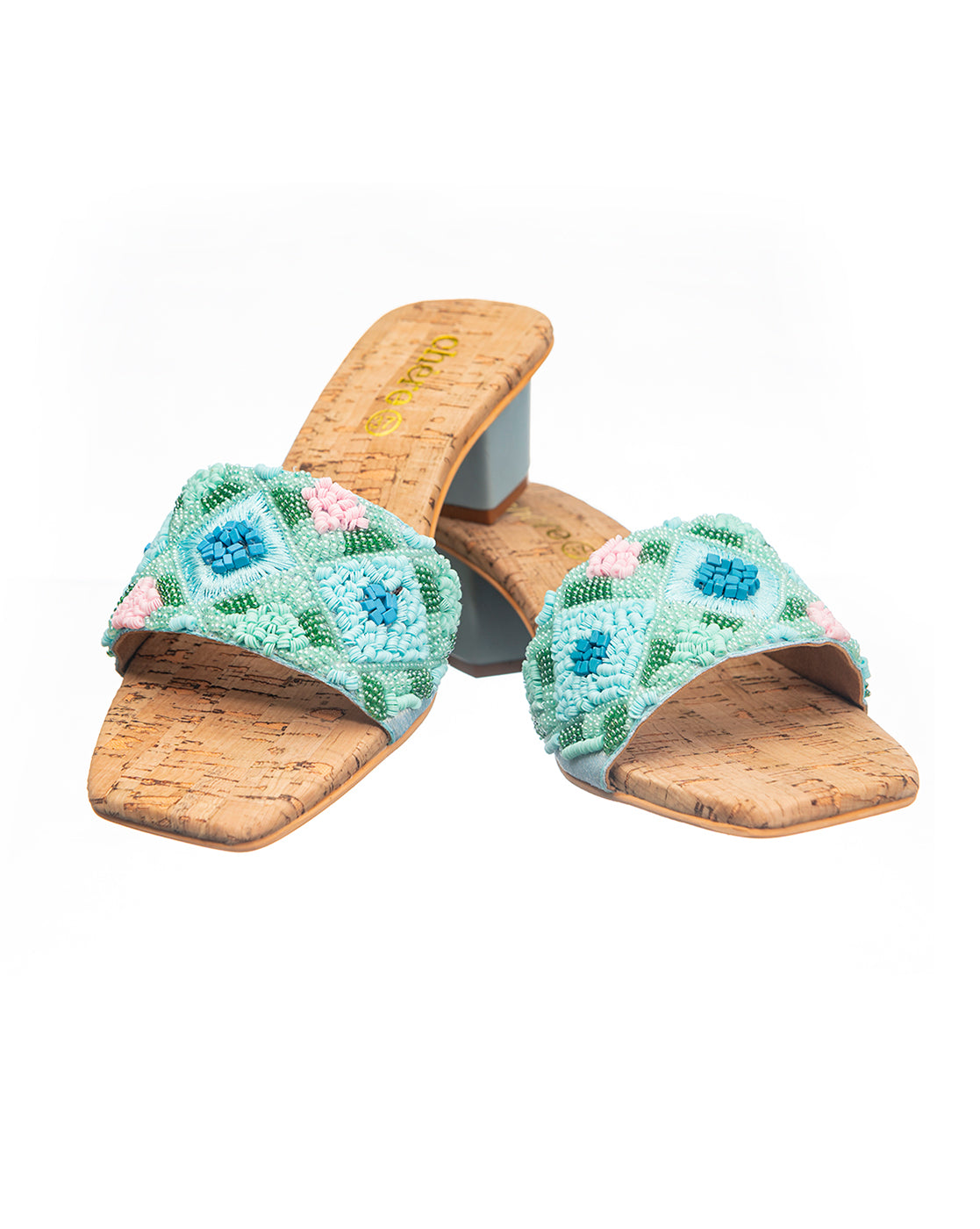 Ocean Hues Embellished Block Heels for ladies