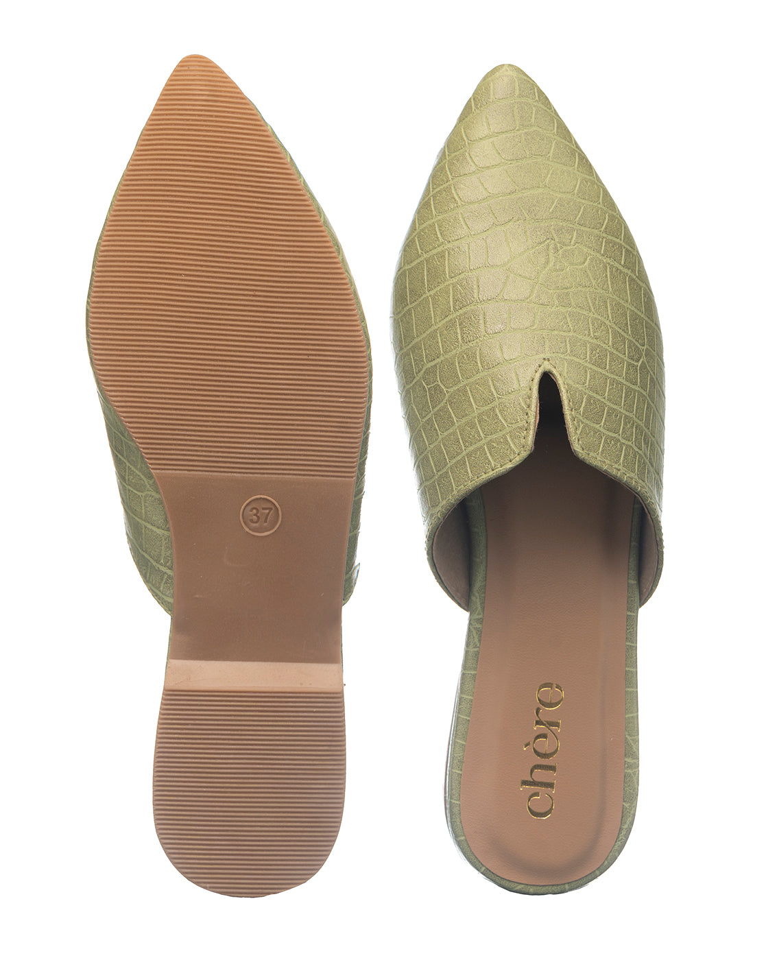 Olive Slide-on Mule flats for ladies