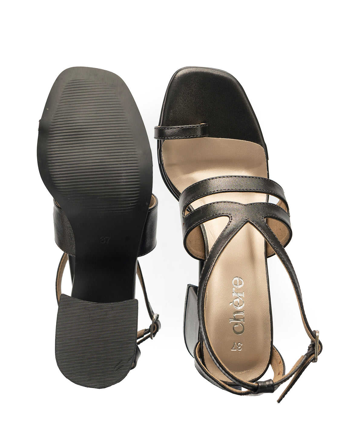 ladies' Black Strappy Toe-Ring Block Heels 