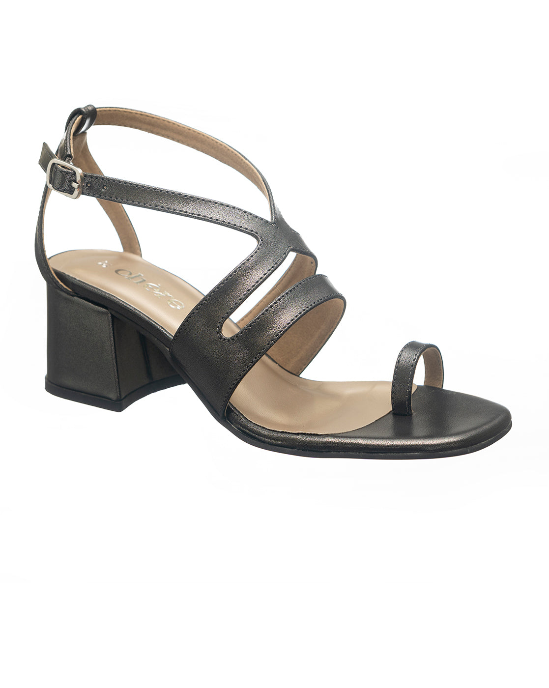 women's Black Strappy Toe-Ring Block Heels 