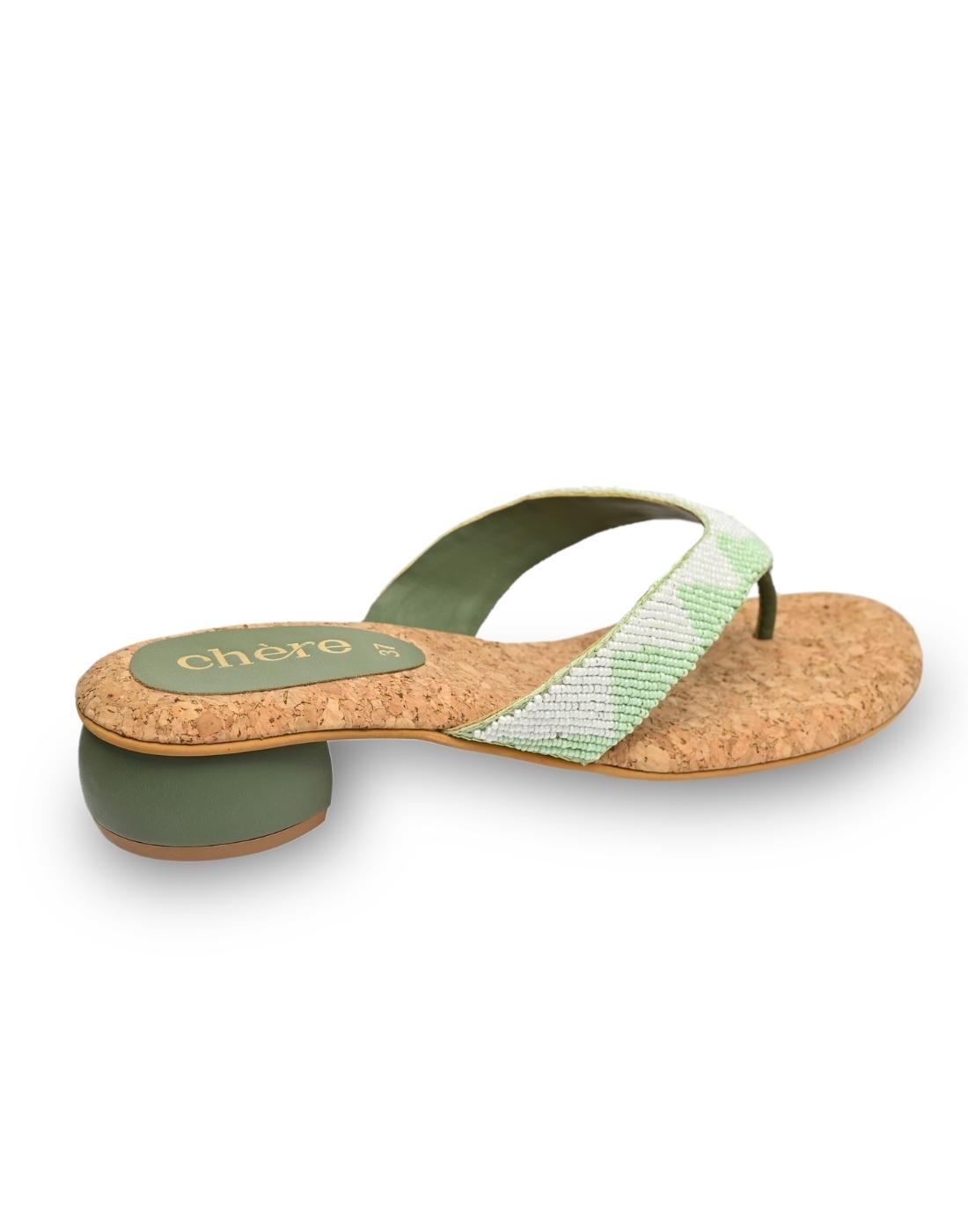 women's Green Embellished Strap Sandals